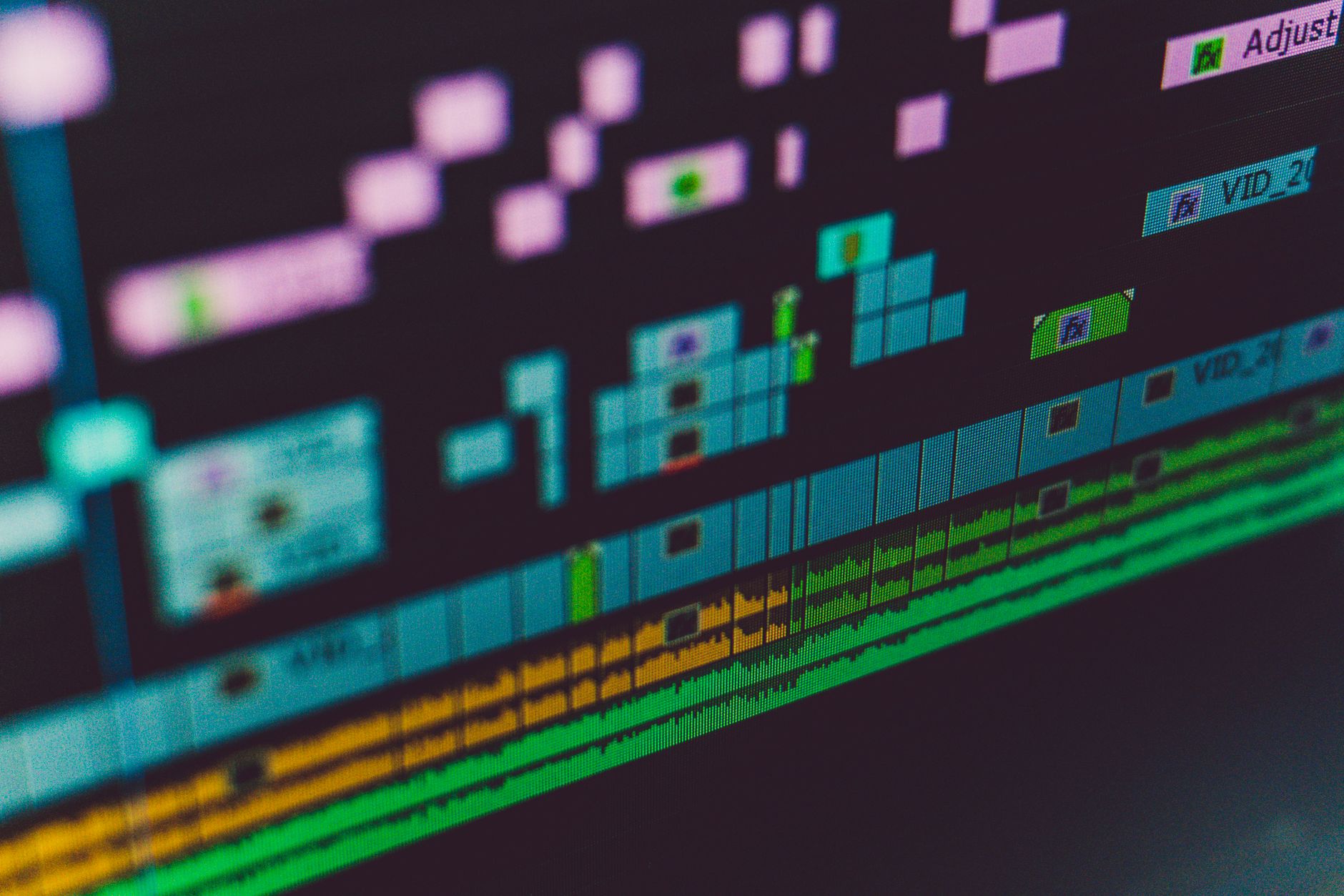 Editing software timeline screen close-up